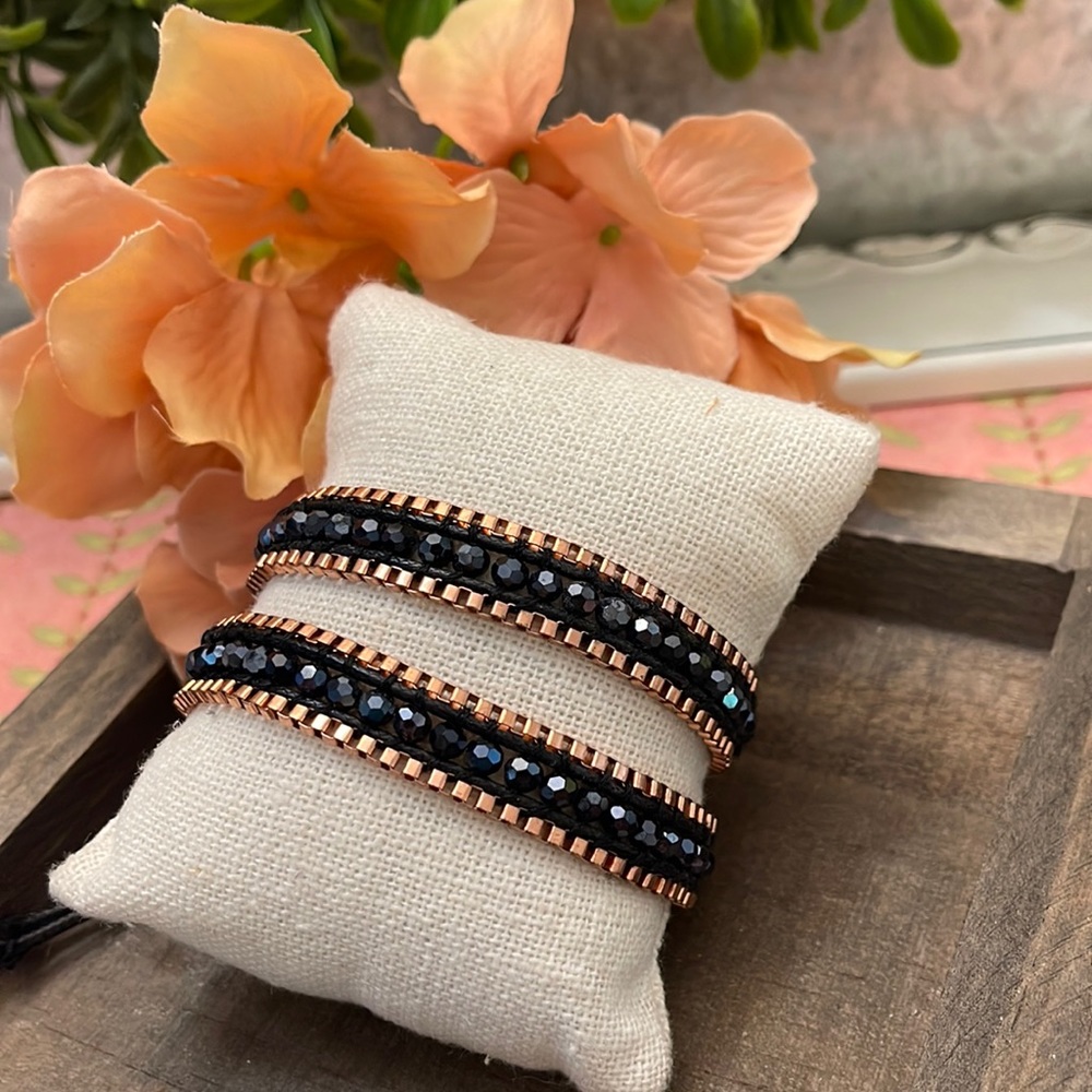 JBloom Black Rose Gold Beaded Wrap/Bracelet
